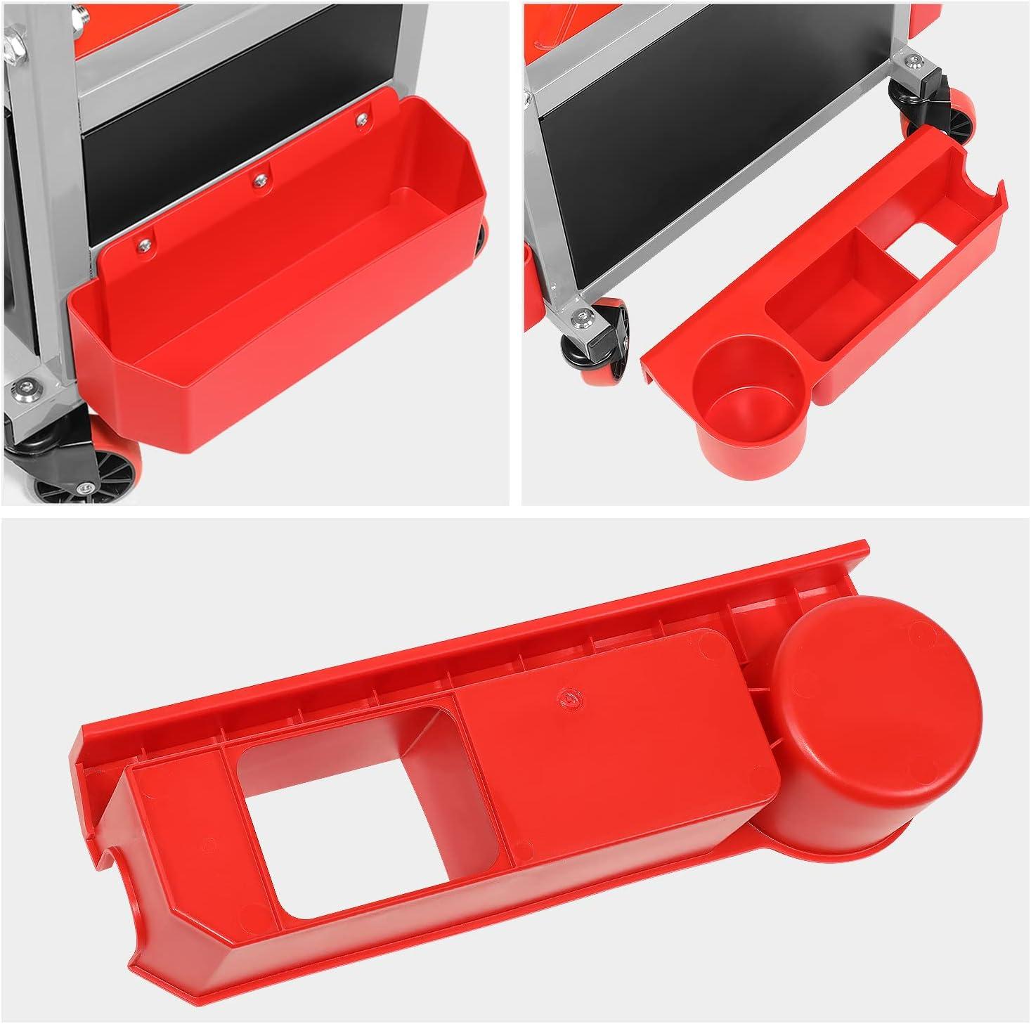 imageDNA Motoring TOOLS00189 Mechanic Stool  2512quot x 13quot x 12quot L x H x W Rolling Work Seat wLockable Swivel Wheels and Storage Tool TrayBLACKRED