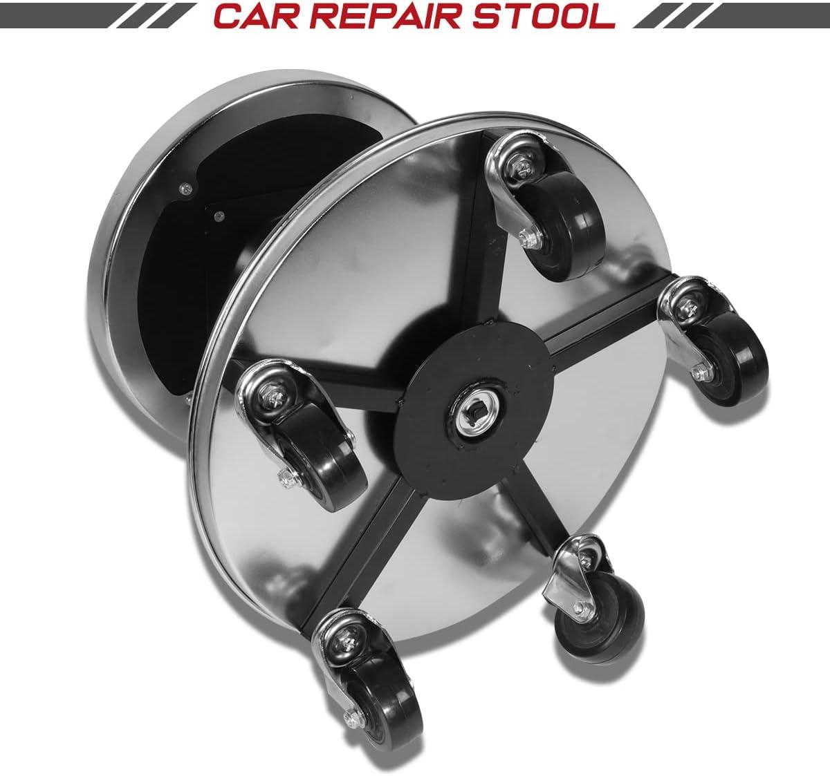 imageDNA Motoring TOOLS00189 Mechanic Stool  2512quot x 13quot x 12quot L x H x W Rolling Work Seat wLockable Swivel Wheels and Storage Tool TrayBlack Chrome