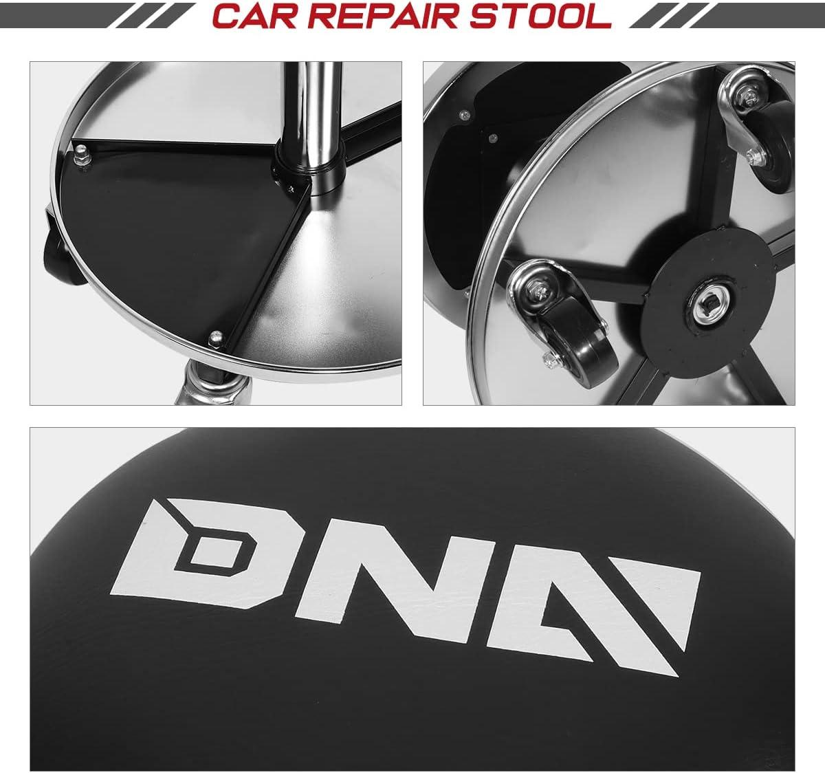 imageDNA Motoring TOOLS00189 Mechanic Stool  2512quot x 13quot x 12quot L x H x W Rolling Work Seat wLockable Swivel Wheels and Storage Tool TrayBlack Chrome