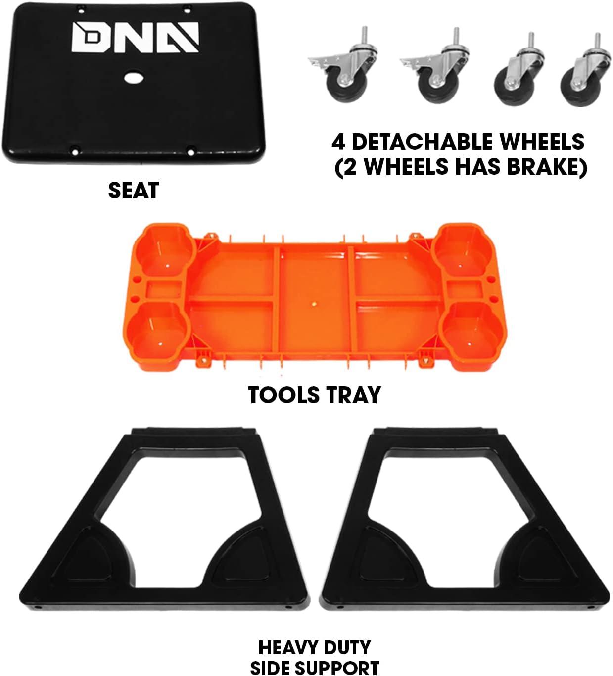 imageDNA Motoring TOOLS00189 Mechanic Stool  2512quot x 13quot x 12quot L x H x W Rolling Work Seat wLockable Swivel Wheels and Storage Tool TrayORANGEBLACK