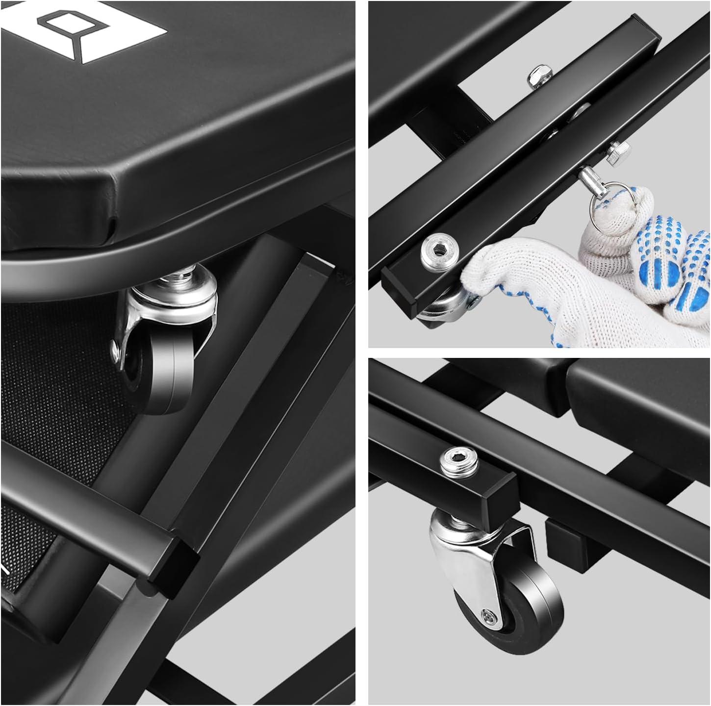 imageDNA Motoring TOOLS00192 48quot 2 IN 1 Folding Rolling Garage Shop Creeper Roller Seat 7 Pcs 2quot Casters 350 Lbs Weight Capacity RedBlack