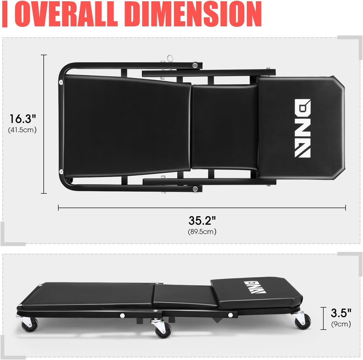 imageDNA Motoring TOOLS00192 48quot 2 IN 1 Folding Rolling Garage Shop Creeper Roller Seat 7 Pcs 2quot Casters 350 Lbs Weight Capacity RedBlack