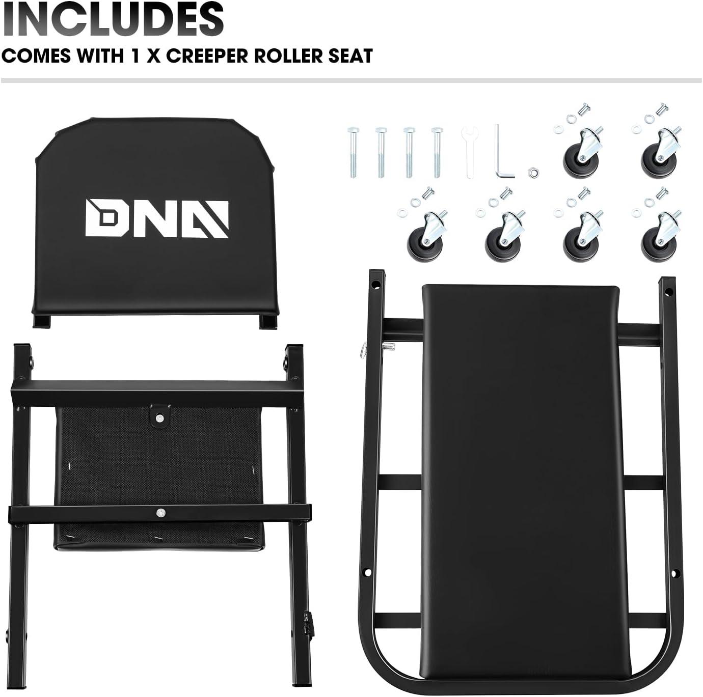 imageDNA Motoring TOOLS00192 48quot 2 IN 1 Folding Rolling Garage Shop Creeper Roller Seat 7 Pcs 2quot Casters 350 Lbs Weight Capacity RedBlack