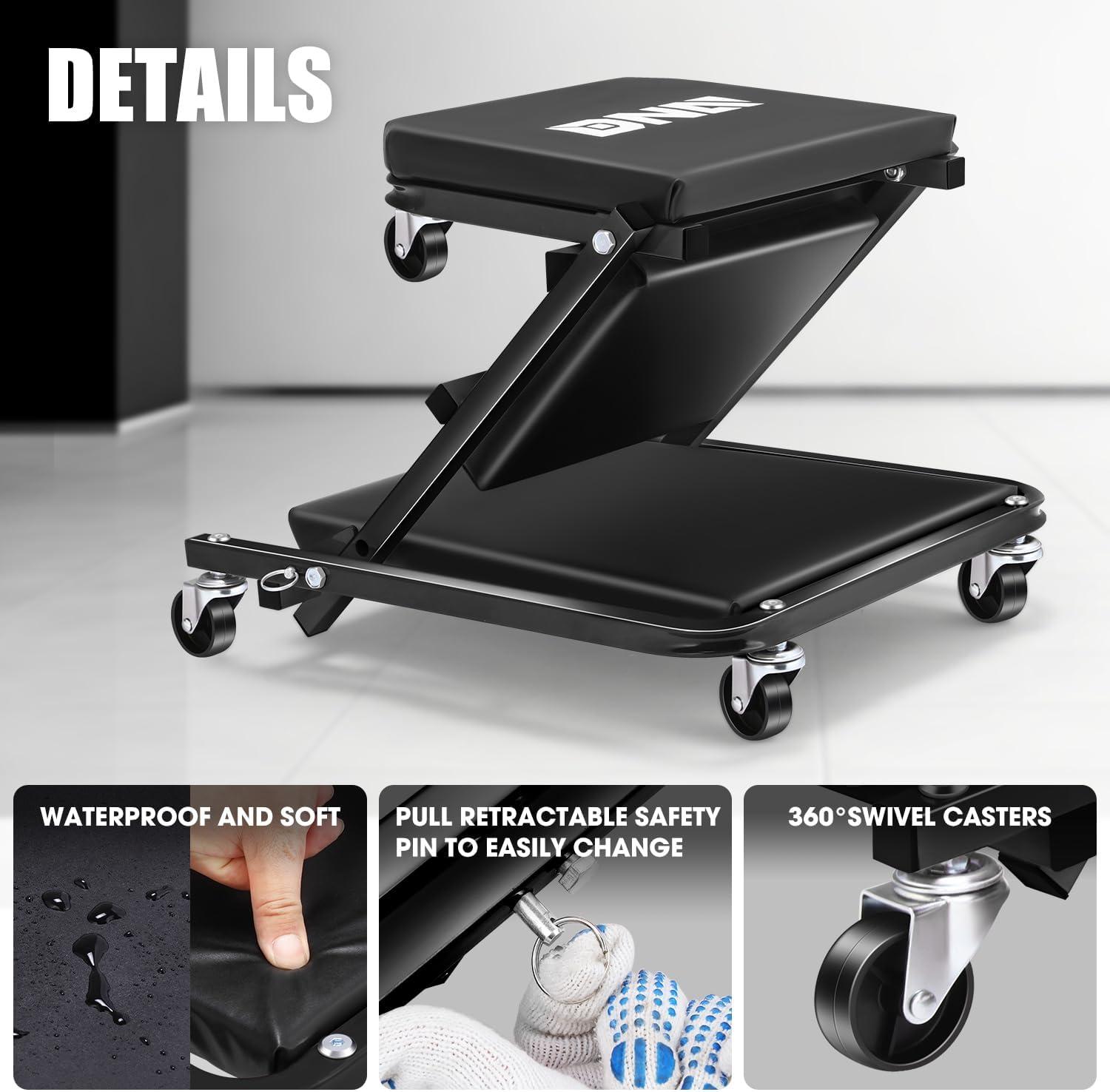 imageDNA Motoring TOOLS00192 48quot 2 IN 1 Folding Rolling Garage Shop Creeper Roller Seat 7 Pcs 2quot Casters 350 Lbs Weight Capacity RedBlack