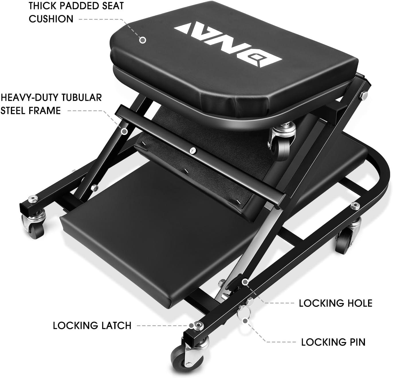 imageDNA Motoring TOOLS00192 48quot 2 IN 1 Folding Rolling Garage Shop Creeper Roller Seat 7 Pcs 2quot Casters 350 Lbs Weight Capacity RedBlack