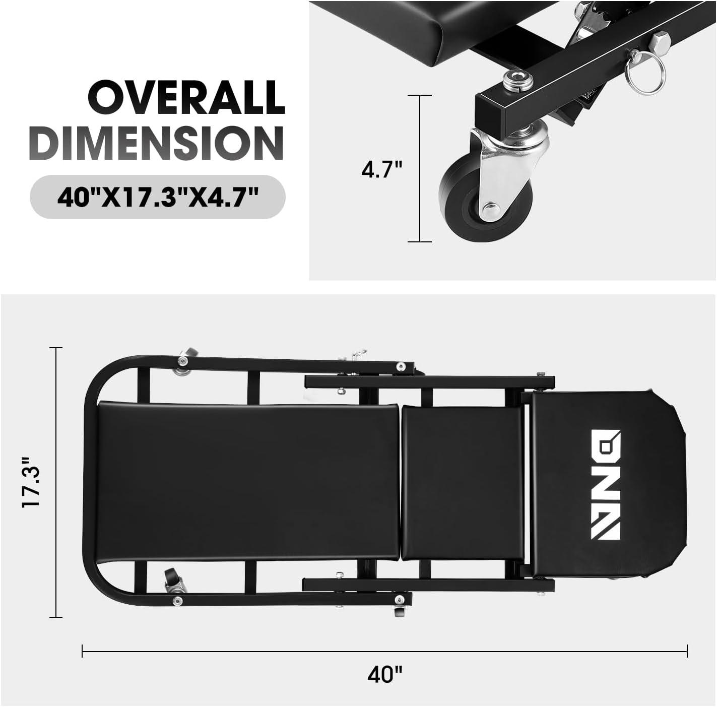 imageDNA Motoring TOOLS00192 48quot 2 IN 1 Folding Rolling Garage Shop Creeper Roller Seat 7 Pcs 2quot Casters 350 Lbs Weight Capacity RedBlack