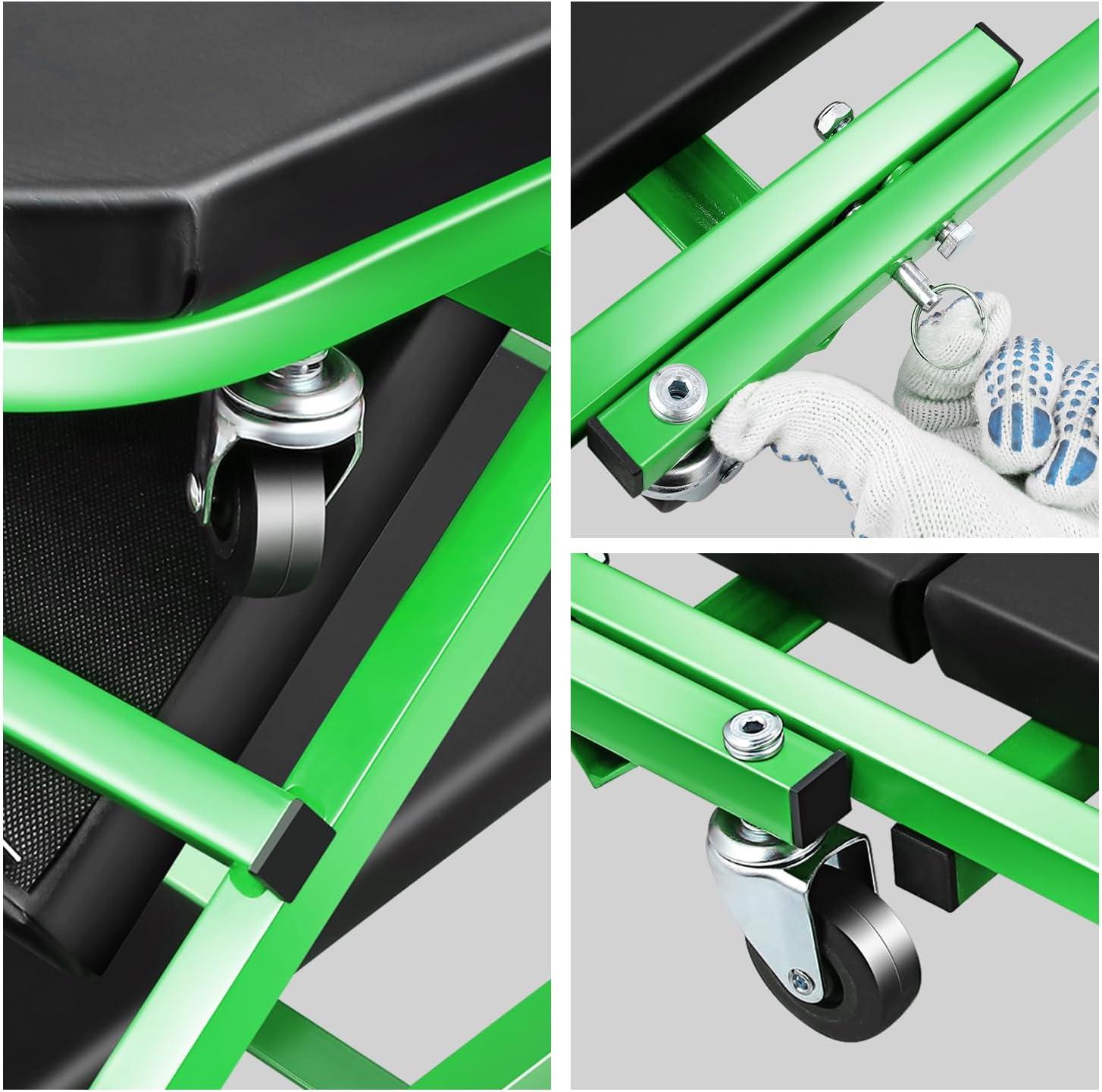 imageDNA Motoring TOOLS00192 48quot 2 IN 1 Folding Rolling Garage Shop Creeper Roller Seat 7 Pcs 2quot Casters 350 Lbs Weight Capacity RedGreen