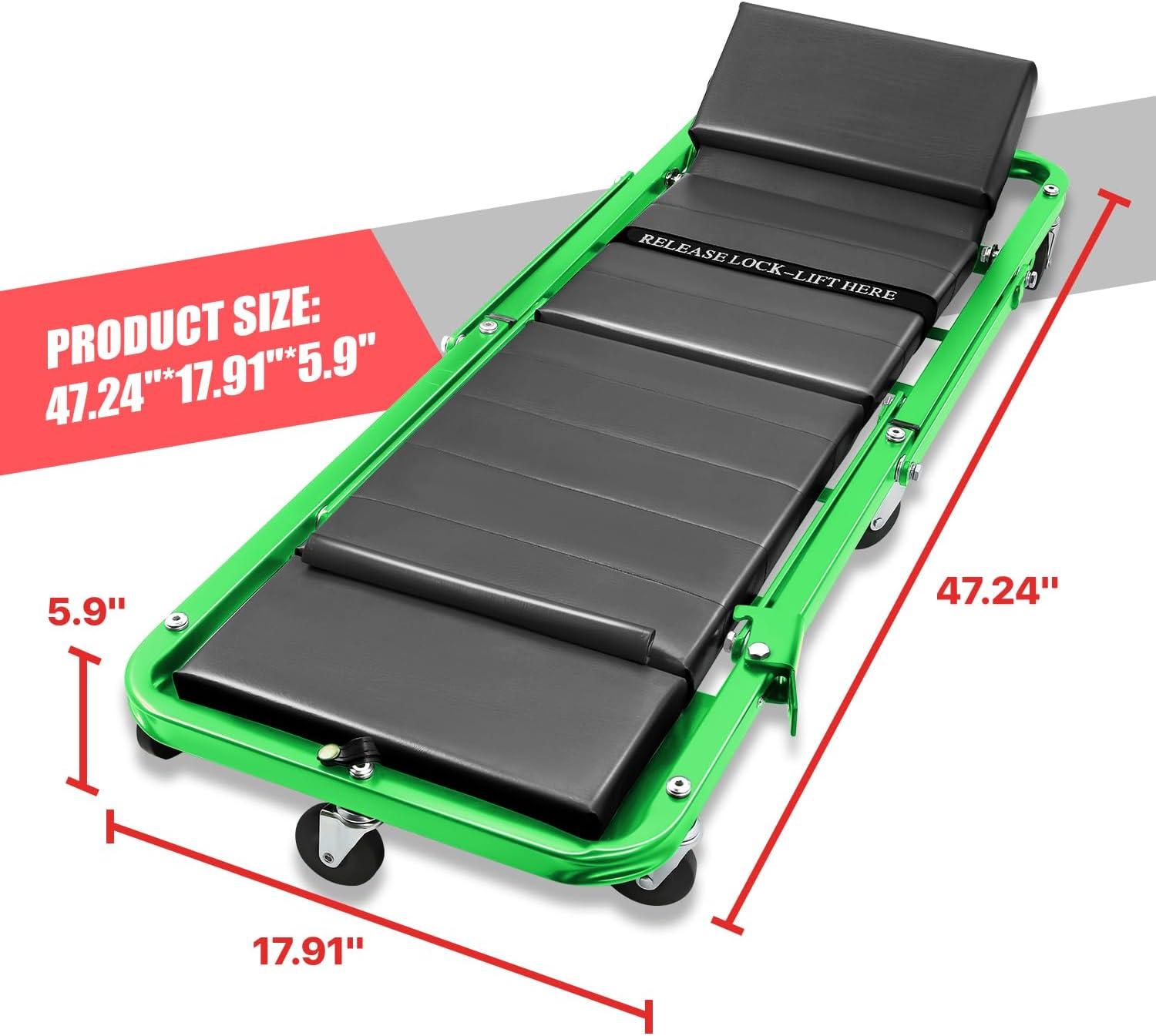 imageDNA Motoring TOOLS00192 48quot 2 IN 1 Folding Rolling Garage Shop Creeper Roller Seat 7 Pcs 2quot Casters 350 Lbs Weight Capacity RedGreen