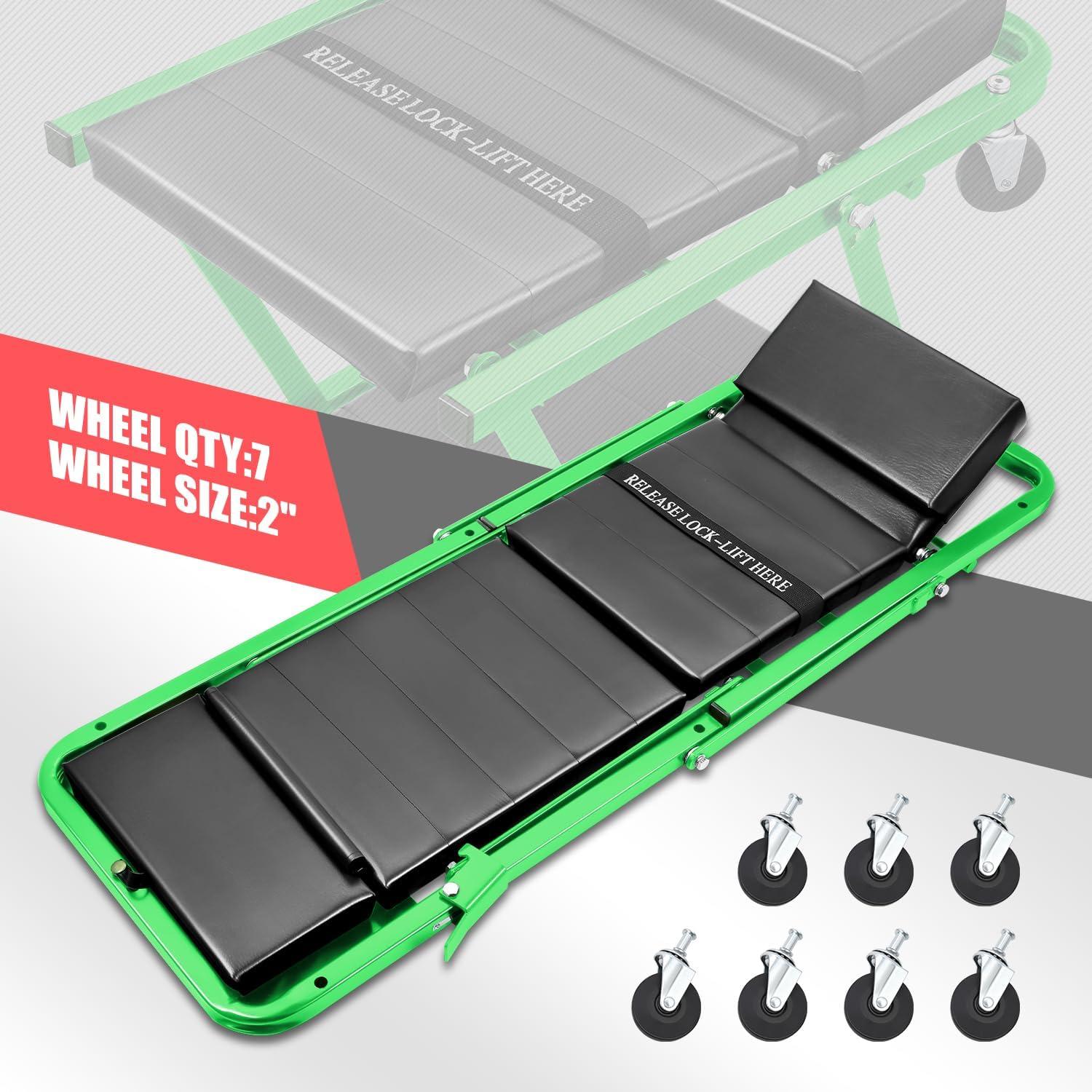 imageDNA Motoring TOOLS00192 48quot 2 IN 1 Folding Rolling Garage Shop Creeper Roller Seat 7 Pcs 2quot Casters 350 Lbs Weight Capacity RedGreen