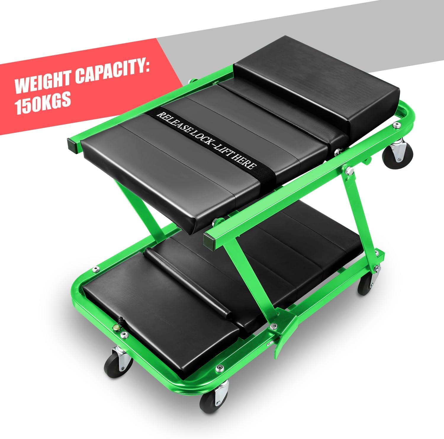 imageDNA Motoring TOOLS00192 48quot 2 IN 1 Folding Rolling Garage Shop Creeper Roller Seat 7 Pcs 2quot Casters 350 Lbs Weight Capacity RedGreen