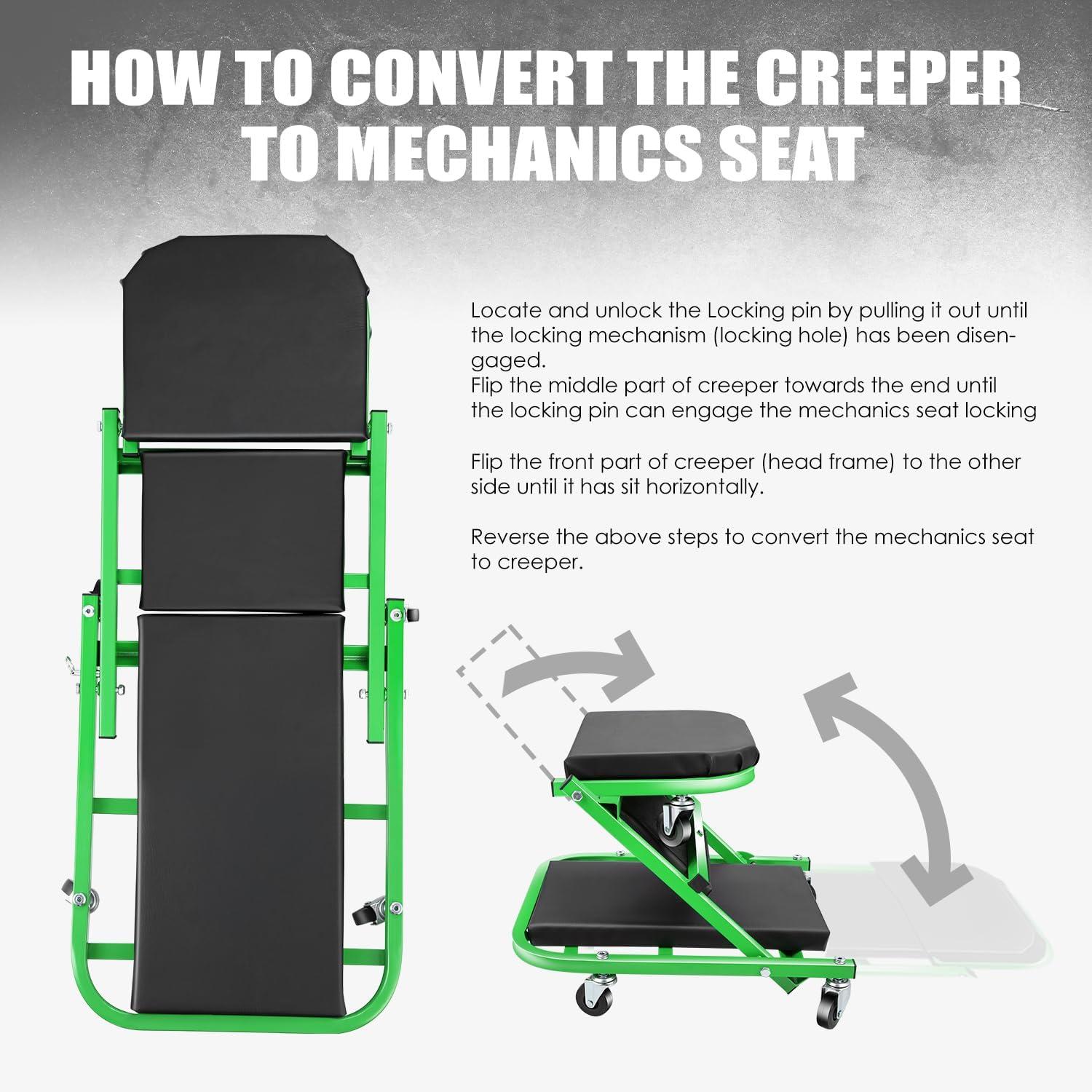 imageDNA Motoring TOOLS00192 48quot 2 IN 1 Folding Rolling Garage Shop Creeper Roller Seat 7 Pcs 2quot Casters 350 Lbs Weight Capacity RedGreen