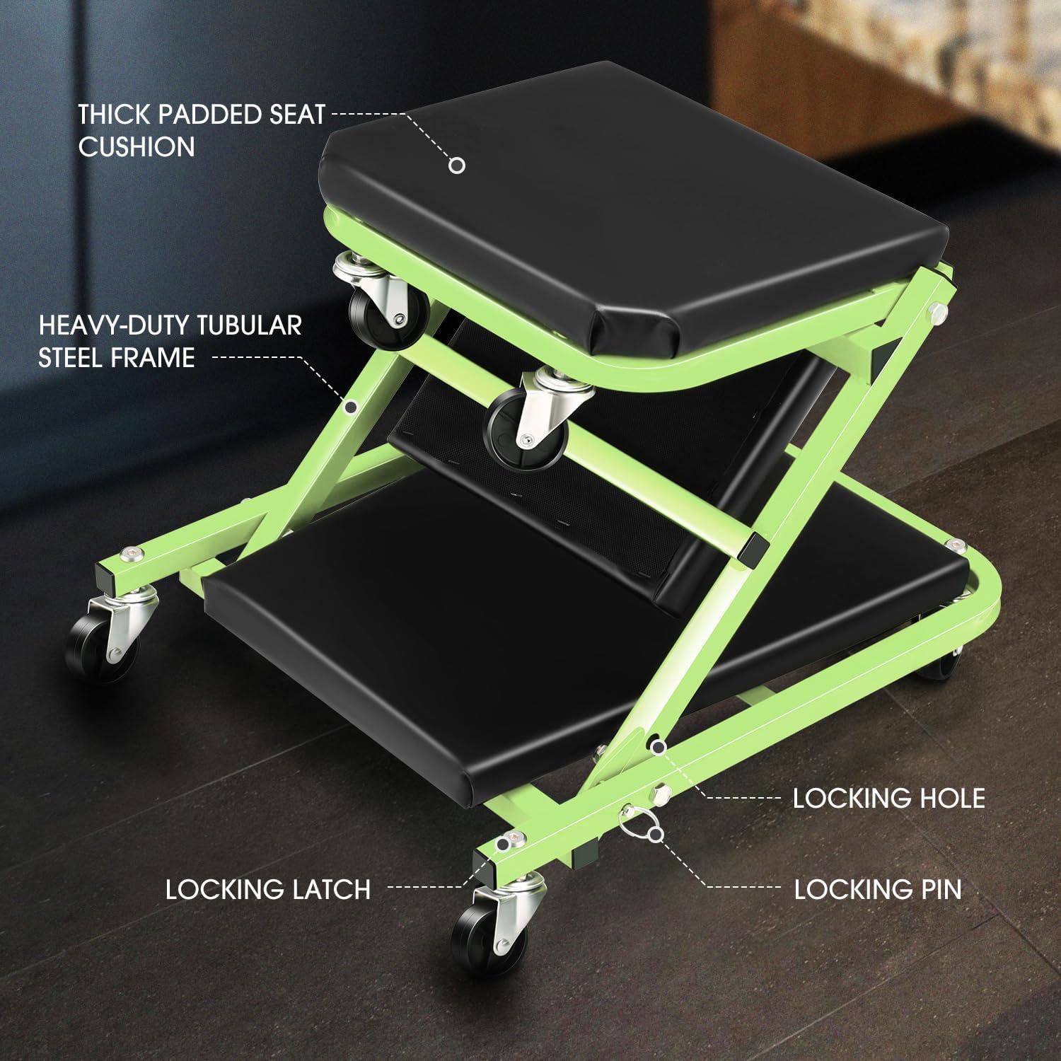 imageDNA Motoring TOOLS00192 48quot 2 IN 1 Folding Rolling Garage Shop Creeper Roller Seat 7 Pcs 2quot Casters 350 Lbs Weight Capacity RedGreen