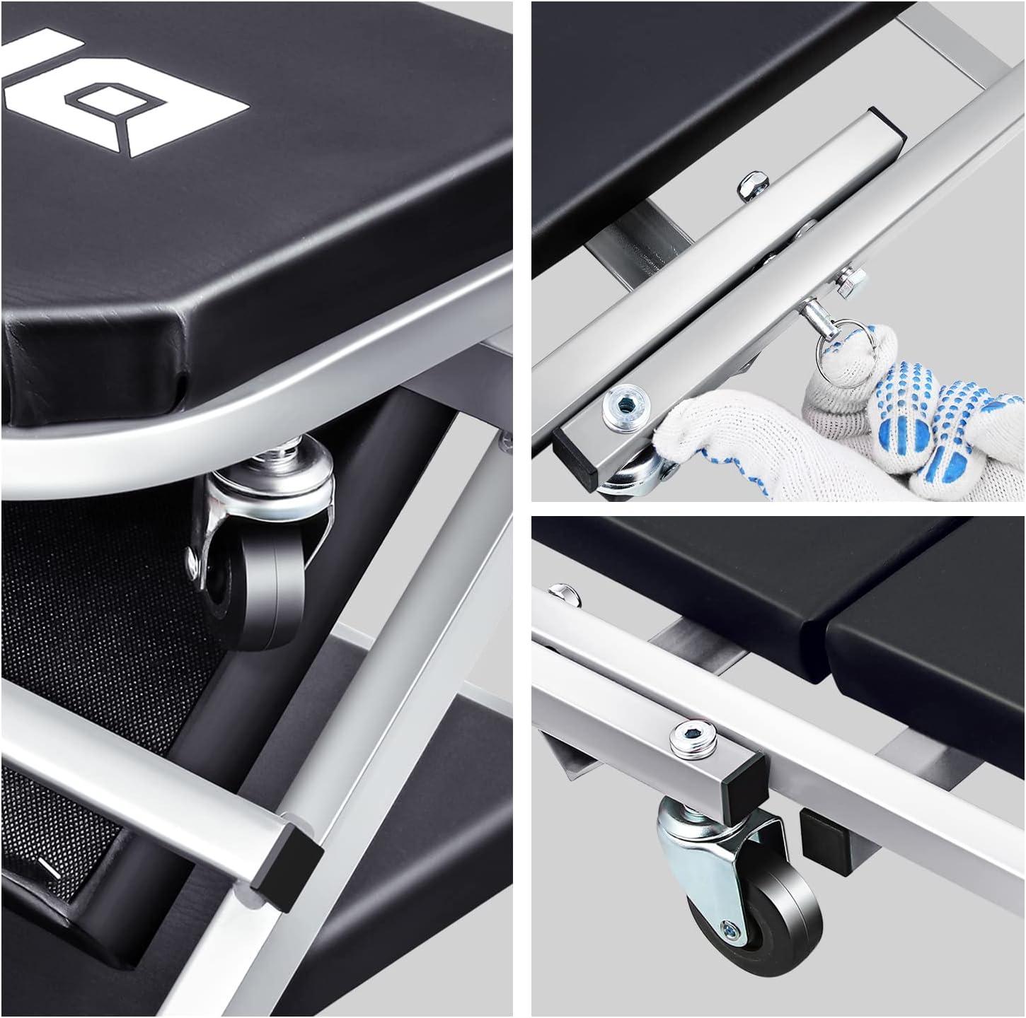 imageDNA Motoring TOOLS00192 48quot 2 IN 1 Folding Rolling Garage Shop Creeper Roller Seat 7 Pcs 2quot Casters 350 Lbs Weight Capacity RedGrey