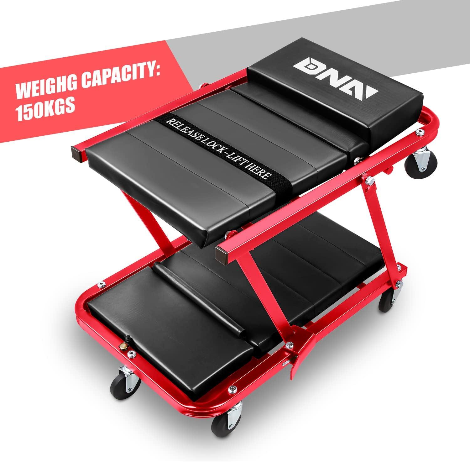 imageDNA Motoring TOOLS00192 48quot 2 IN 1 Folding Rolling Garage Shop Creeper Roller Seat 7 Pcs 2quot Casters 350 Lbs Weight Capacity RedGrey