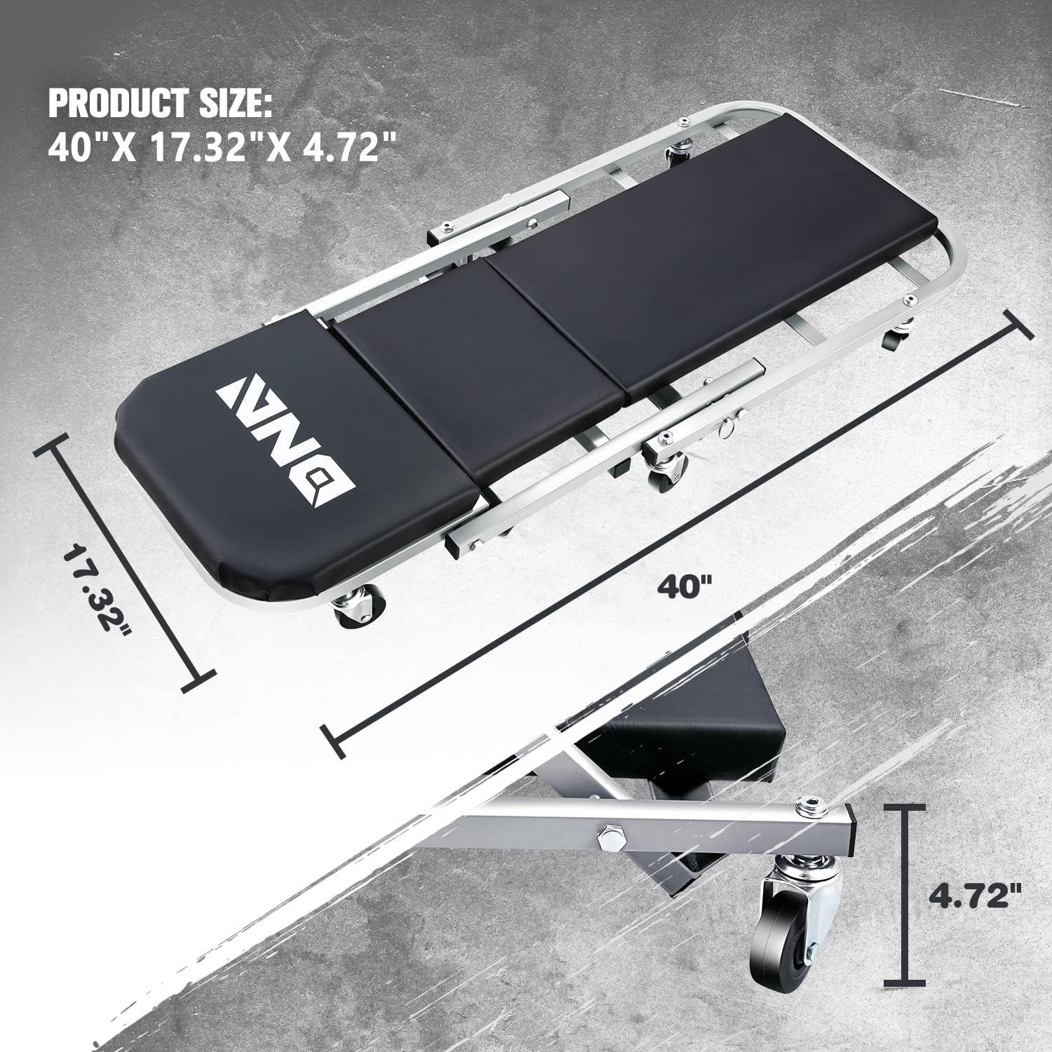 imageDNA Motoring TOOLS00192 48quot 2 IN 1 Folding Rolling Garage Shop Creeper Roller Seat 7 Pcs 2quot Casters 350 Lbs Weight Capacity RedGrey