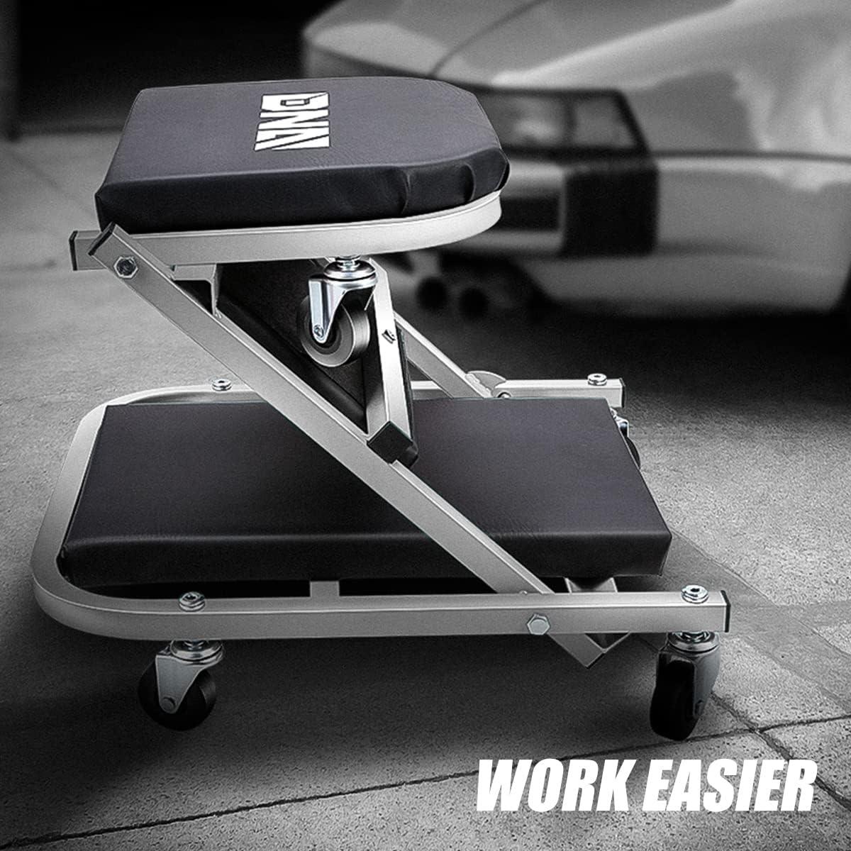 imageDNA Motoring TOOLS00192 48quot 2 IN 1 Folding Rolling Garage Shop Creeper Roller Seat 7 Pcs 2quot Casters 350 Lbs Weight Capacity RedGrey