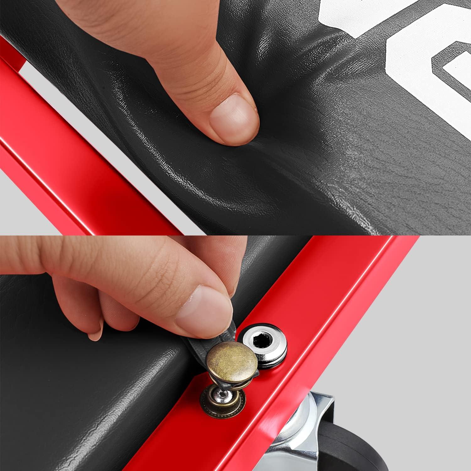 imageDNA Motoring TOOLS00192 48quot 2 IN 1 Folding Rolling Garage Shop Creeper Roller Seat 7 Pcs 2quot Casters 350 Lbs Weight Capacity RedGrey