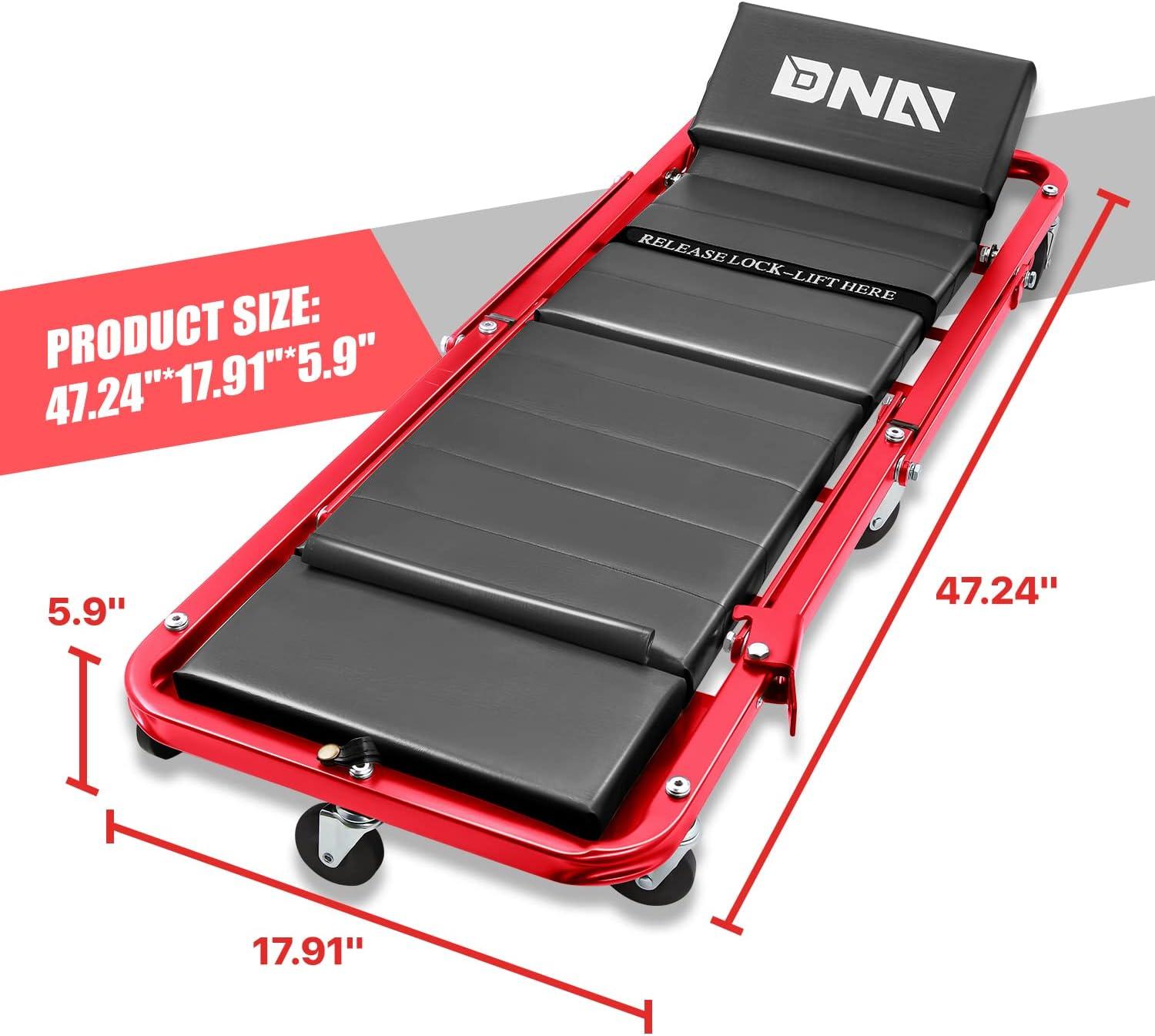 imageDNA Motoring TOOLS00192 48quot 2 IN 1 Folding Rolling Garage Shop Creeper Roller Seat 7 Pcs 2quot Casters 350 Lbs Weight Capacity RedGrey