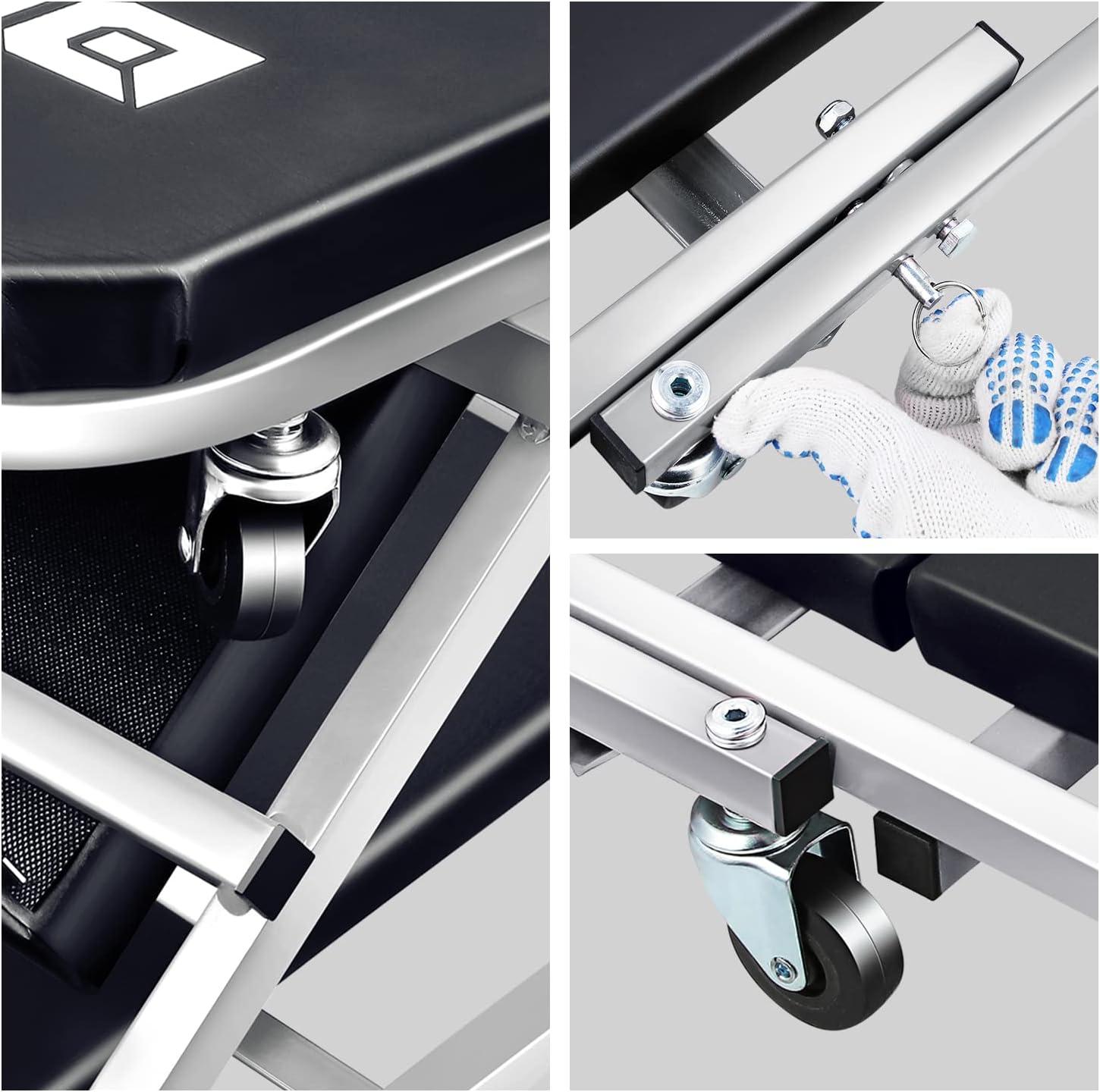 imageDNA Motoring TOOLS00192 48quot 2 IN 1 Folding Rolling Garage Shop Creeper Roller Seat 7 Pcs 2quot Casters 350 Lbs Weight Capacity RedGrey