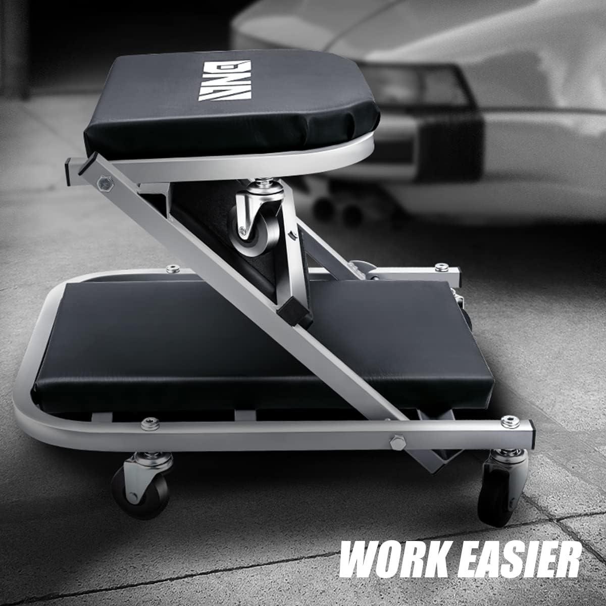 imageDNA Motoring TOOLS00192 48quot 2 IN 1 Folding Rolling Garage Shop Creeper Roller Seat 7 Pcs 2quot Casters 350 Lbs Weight Capacity RedGrey