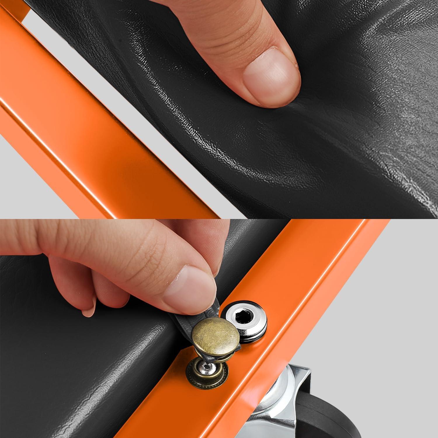 imageDNA Motoring TOOLS00192 48quot 2 IN 1 Folding Rolling Garage Shop Creeper Roller Seat 7 Pcs 2quot Casters 350 Lbs Weight Capacity RedOrange