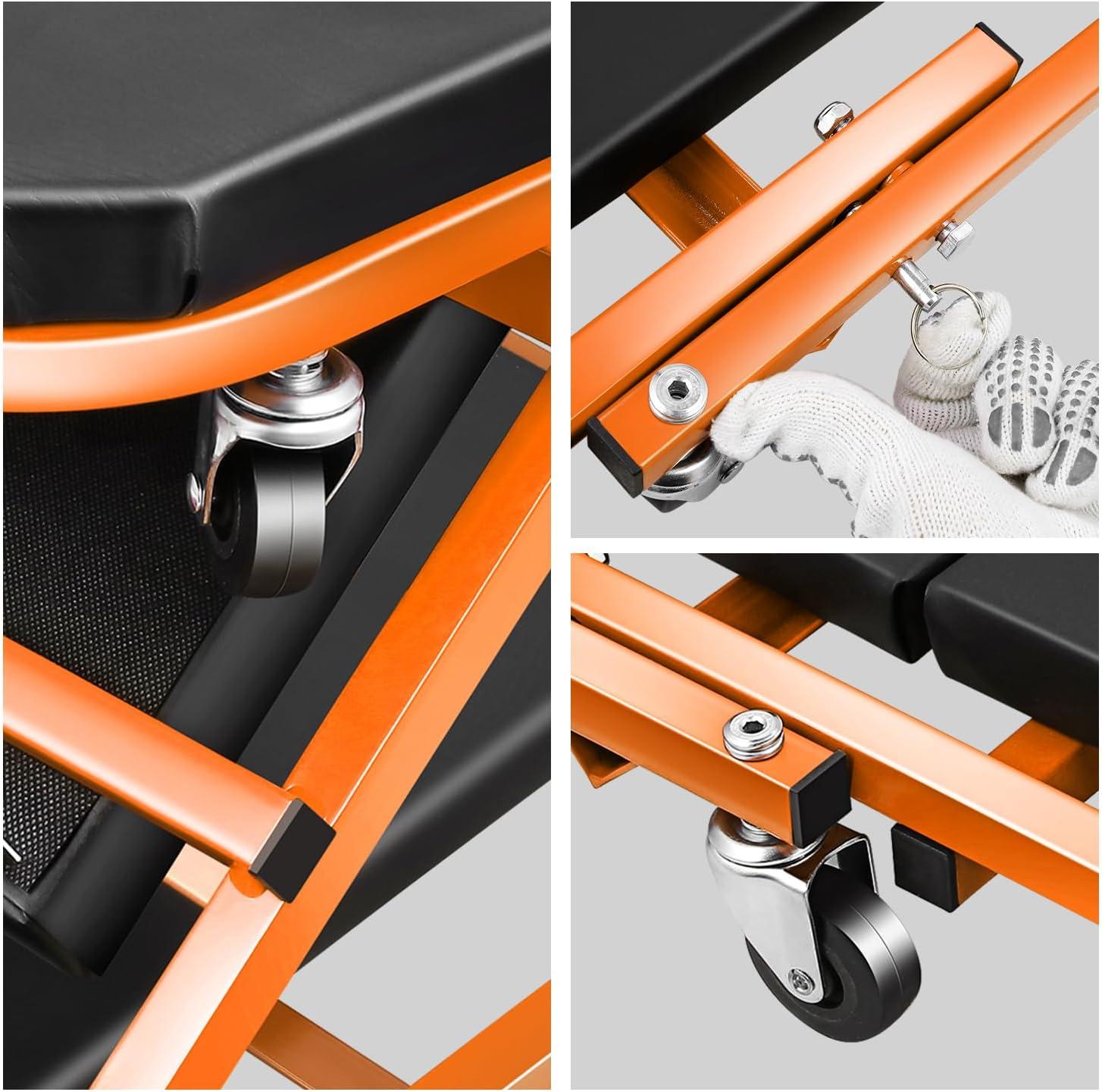 imageDNA Motoring TOOLS00192 48quot 2 IN 1 Folding Rolling Garage Shop Creeper Roller Seat 7 Pcs 2quot Casters 350 Lbs Weight Capacity RedOrange