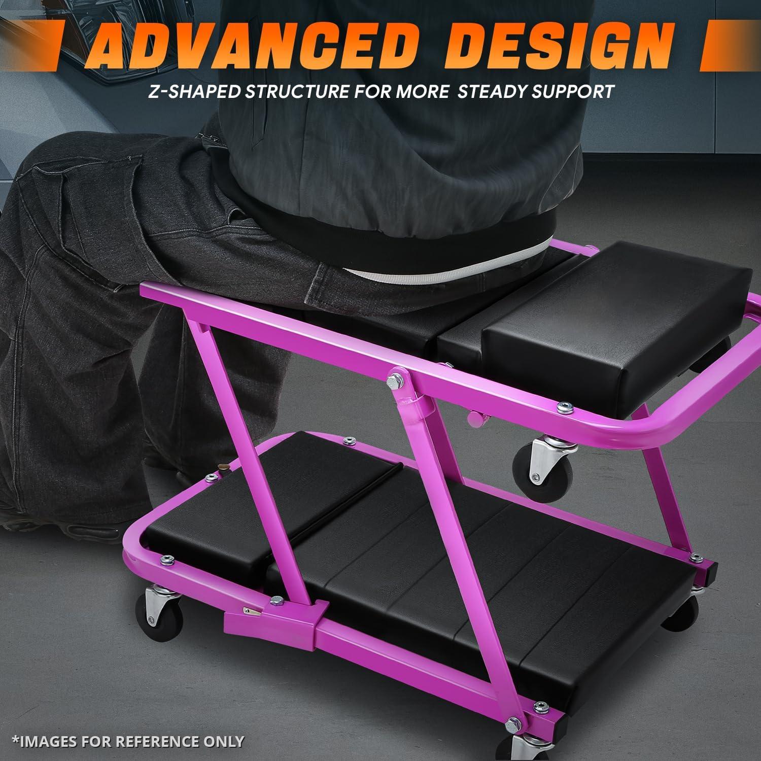 imageDNA Motoring TOOLS00192 48quot 2 IN 1 Folding Rolling Garage Shop Creeper Roller Seat 7 Pcs 2quot Casters 350 Lbs Weight Capacity RedPurple