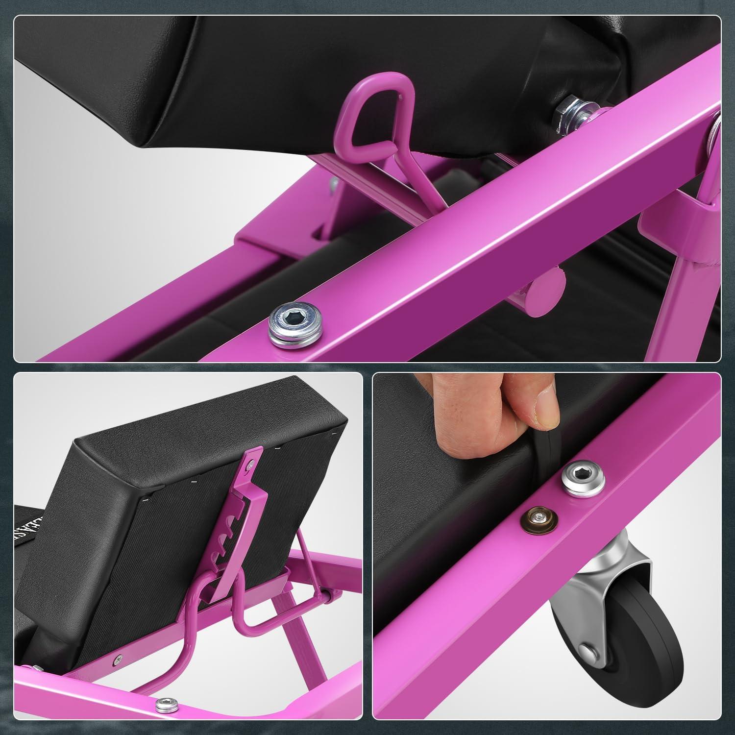 imageDNA Motoring TOOLS00192 48quot 2 IN 1 Folding Rolling Garage Shop Creeper Roller Seat 7 Pcs 2quot Casters 350 Lbs Weight Capacity RedPurple