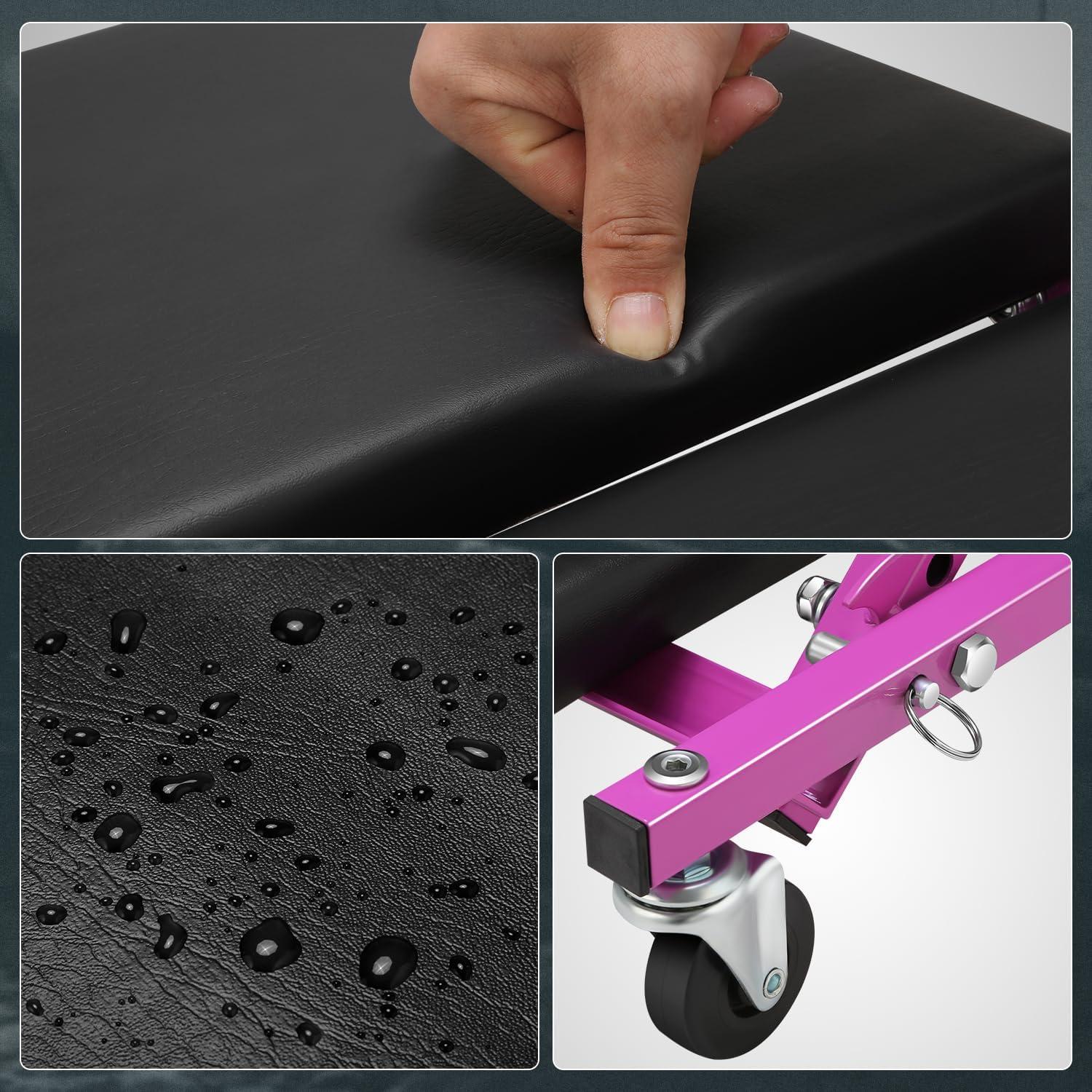 imageDNA Motoring TOOLS00192 48quot 2 IN 1 Folding Rolling Garage Shop Creeper Roller Seat 7 Pcs 2quot Casters 350 Lbs Weight Capacity RedPurple