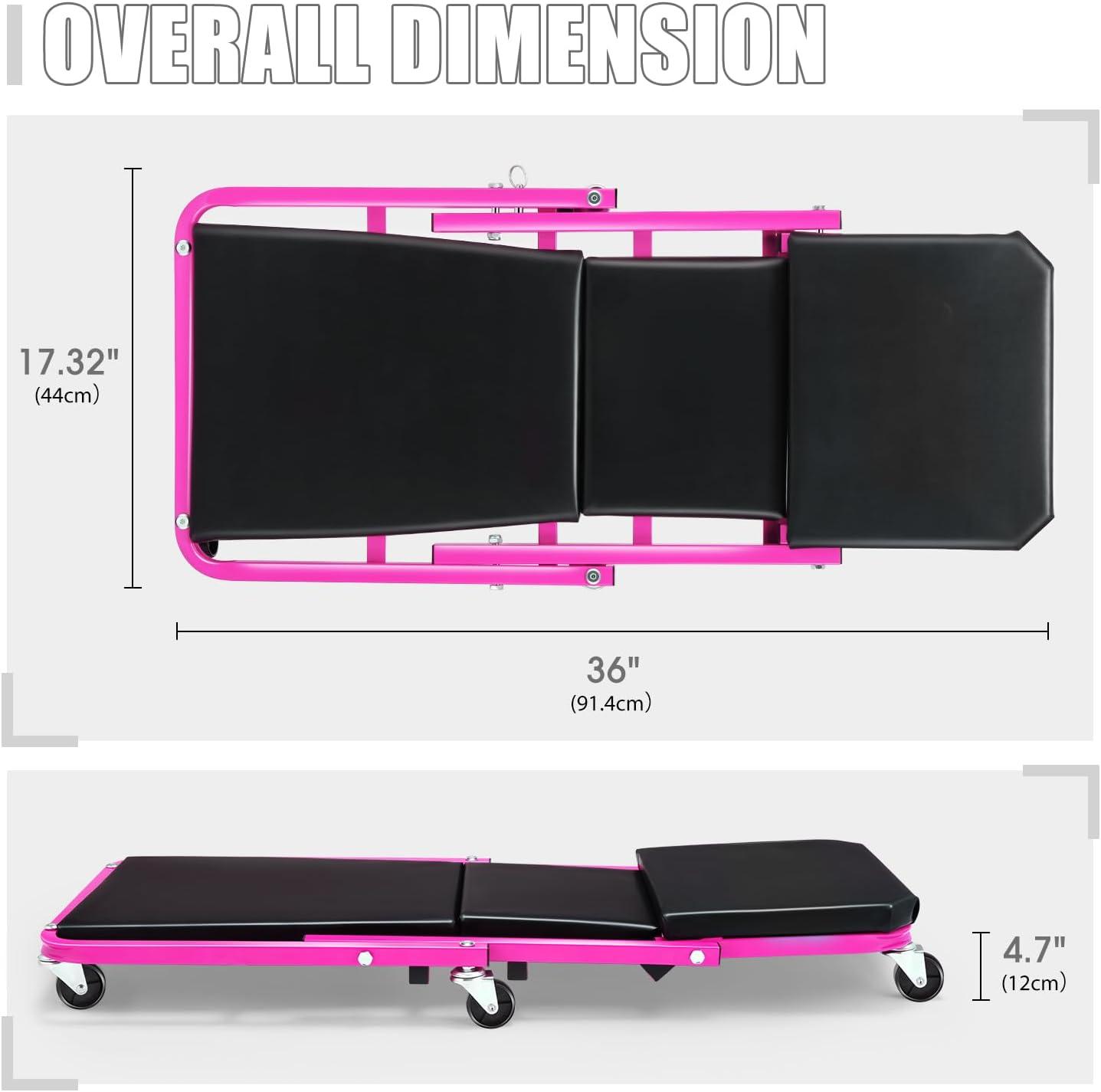 imageDNA Motoring TOOLS00192 48quot 2 IN 1 Folding Rolling Garage Shop Creeper Roller Seat 7 Pcs 2quot Casters 350 Lbs Weight Capacity RedPurple