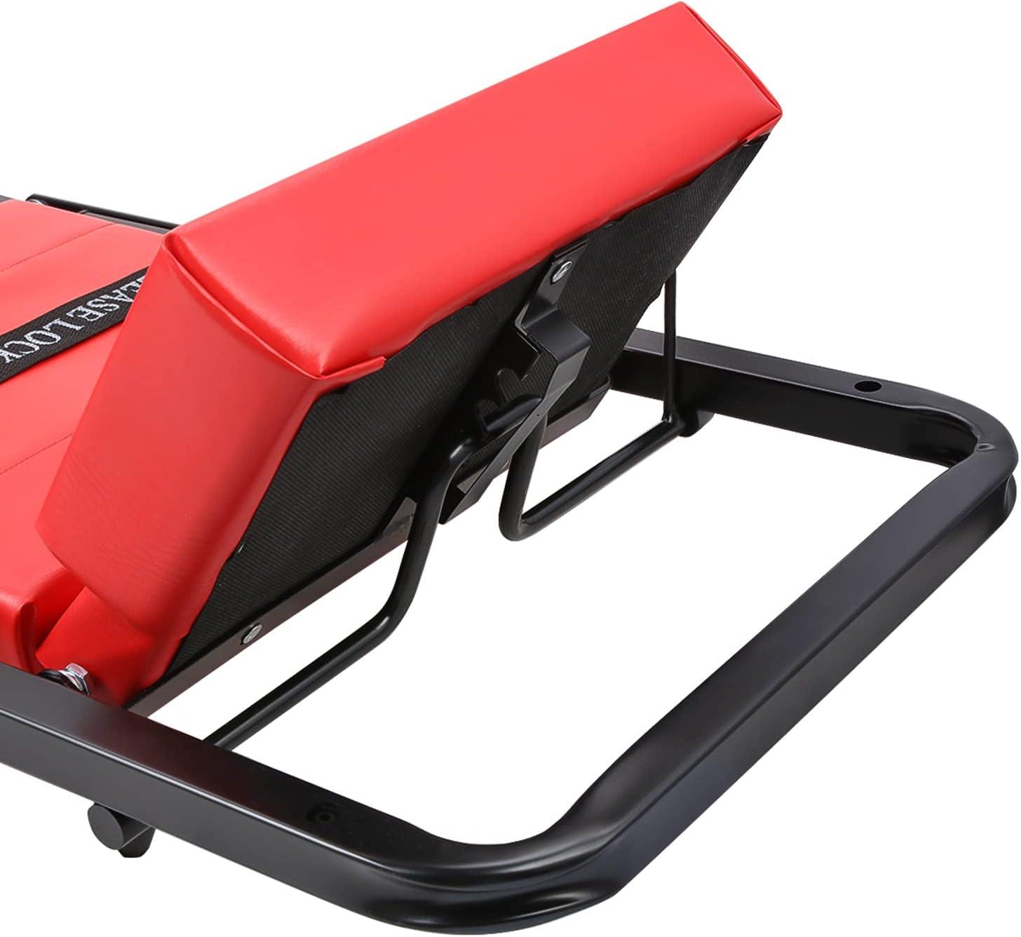 imageDNA Motoring TOOLS00192 48quot 2 IN 1 Folding Rolling Garage Shop Creeper Roller Seat 7 Pcs 2quot Casters 350 Lbs Weight Capacity RedRed