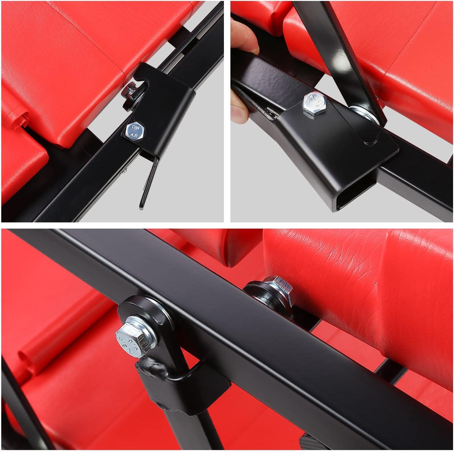 imageDNA Motoring TOOLS00192 48quot 2 IN 1 Folding Rolling Garage Shop Creeper Roller Seat 7 Pcs 2quot Casters 350 Lbs Weight Capacity RedRed