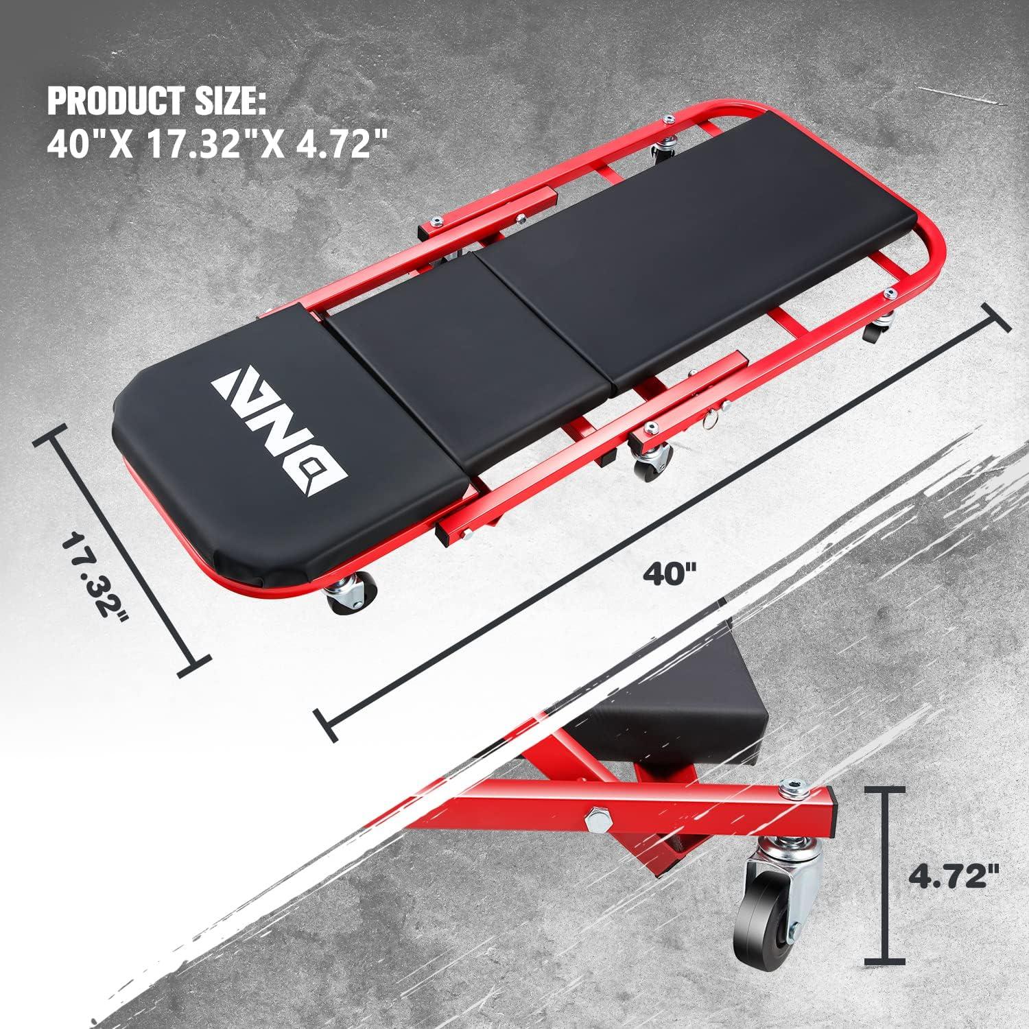 imageDNA Motoring TOOLS00192 48quot 2 IN 1 Folding Rolling Garage Shop Creeper Roller Seat 7 Pcs 2quot Casters 350 Lbs Weight Capacity RedRed
