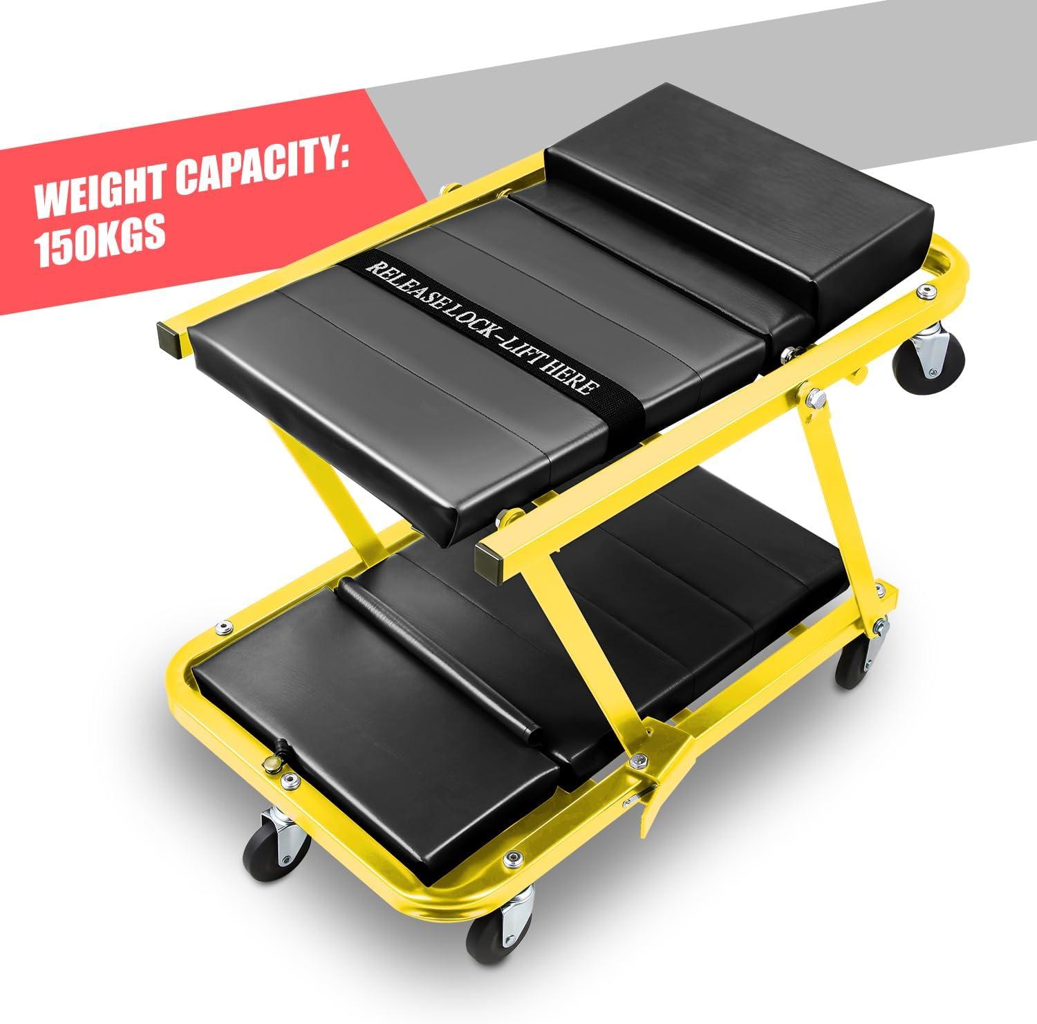 imageDNA Motoring TOOLS00192 48quot 2 IN 1 Folding Rolling Garage Shop Creeper Roller Seat 7 Pcs 2quot Casters 350 Lbs Weight Capacity RedYellow