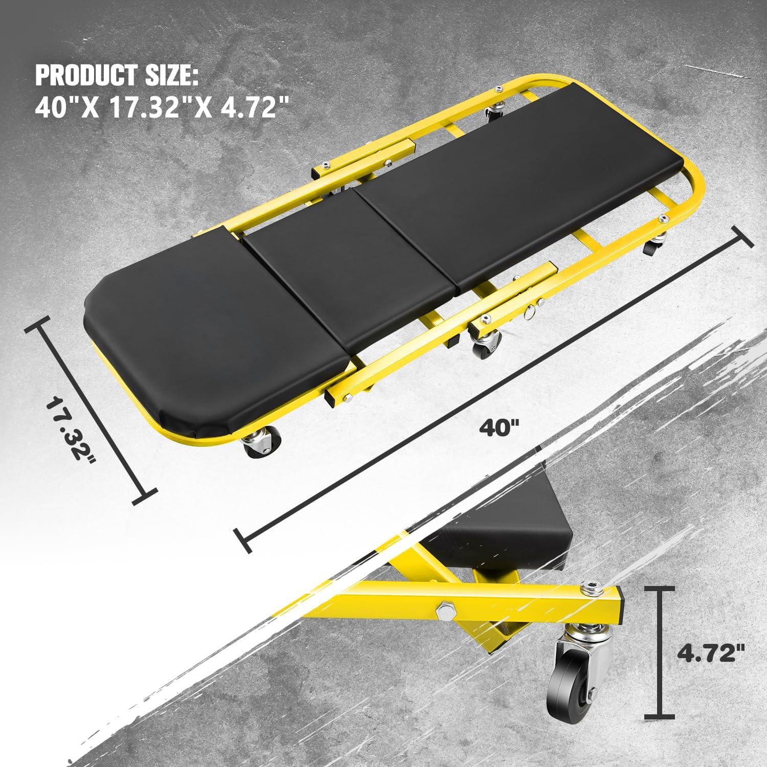 imageDNA Motoring TOOLS00192 48quot 2 IN 1 Folding Rolling Garage Shop Creeper Roller Seat 7 Pcs 2quot Casters 350 Lbs Weight Capacity RedYellow
