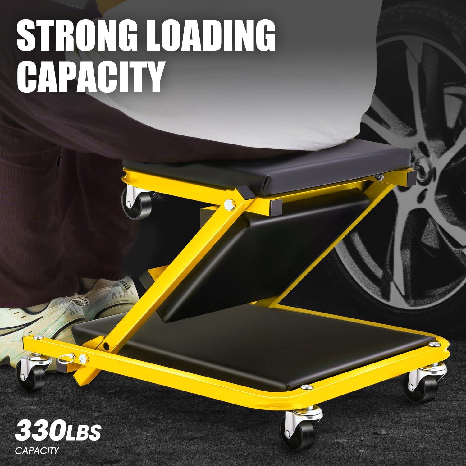 imageDNA Motoring TOOLS00192 48quot 2 IN 1 Folding Rolling Garage Shop Creeper Roller Seat 7 Pcs 2quot Casters 350 Lbs Weight Capacity RedYellow