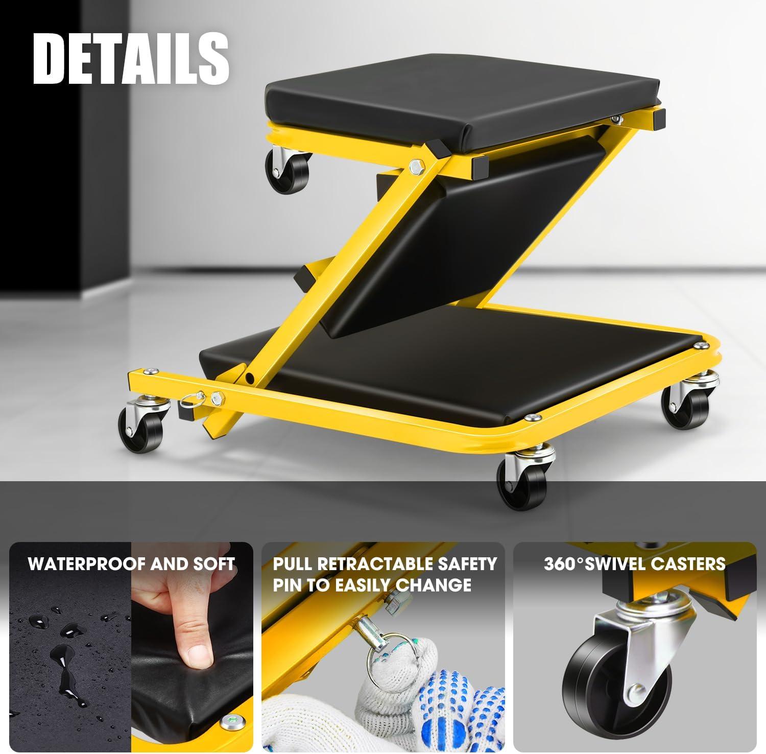 imageDNA Motoring TOOLS00192 48quot 2 IN 1 Folding Rolling Garage Shop Creeper Roller Seat 7 Pcs 2quot Casters 350 Lbs Weight Capacity RedYellow