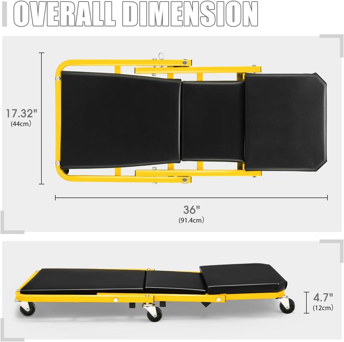 imageDNA Motoring TOOLS00192 48quot 2 IN 1 Folding Rolling Garage Shop Creeper Roller Seat 7 Pcs 2quot Casters 350 Lbs Weight Capacity RedYellow