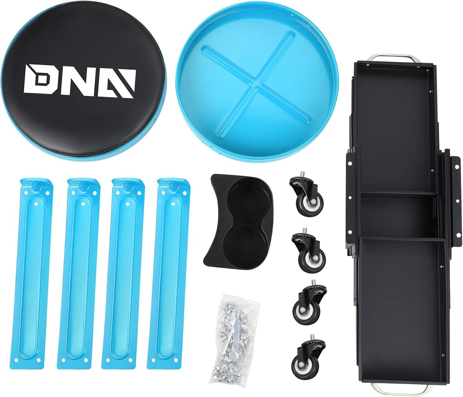 imageDNA Motoring TOOLS00197 Round Mechanics Roller Seat Creeper Stool With Padded Cushion Tool Storage Drawer ampamp Tray 300 Lbs Max Weight CapacityBlue