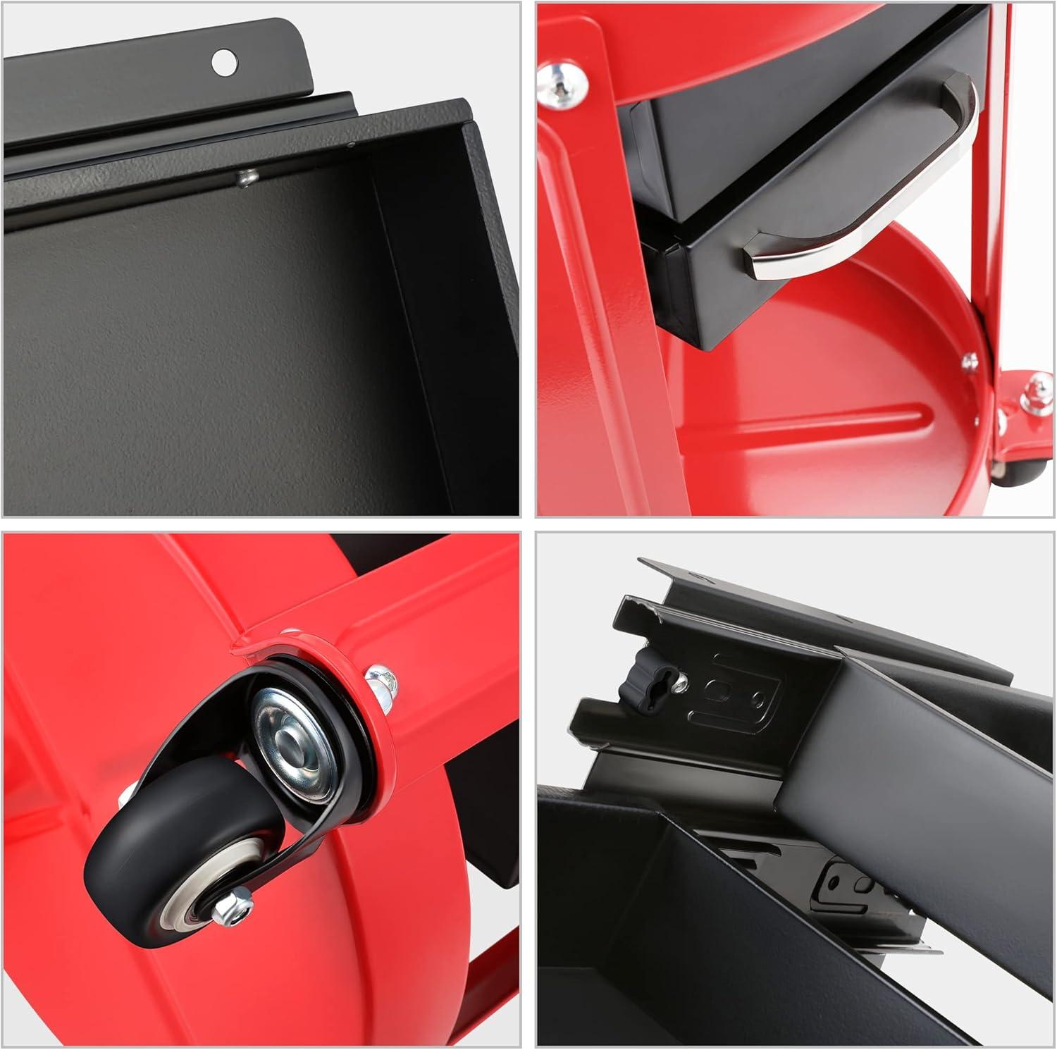 imageDNA Motoring TOOLS00197 Round Mechanics Roller Seat Creeper Stool With Padded Cushion Tool Storage Drawer ampamp Tray 300 Lbs Max Weight CapacityRed  Black