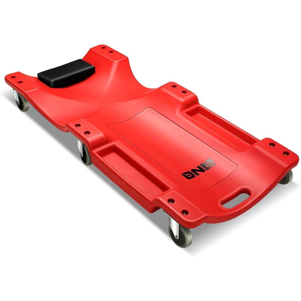 imageDNA MOTORING 40 Inch Mechanic Creeper Blow Molded Low Profile Rolling Garage Creeper wPadded Headrest Dual Tool Trays 350lbs Capacity Red TOOLS00005Green Wheel 40 Inches