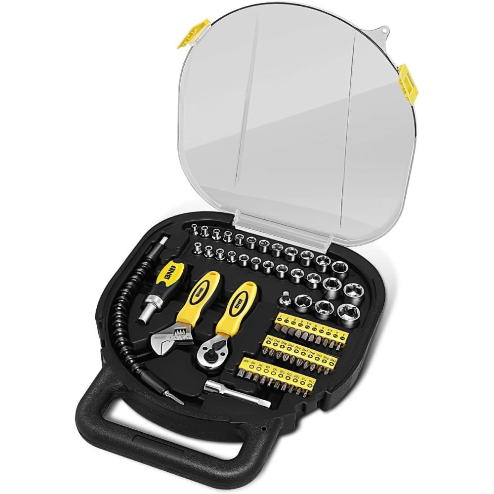 imageDNA MOTORING 64pcs Mechanics Auto ampamp Home Repair Tool Box Screwdriver Bit Tool Set SAE and Metric Socket Wrench Set YellowBlack TOOLS00027Mechanic Repair Tool box