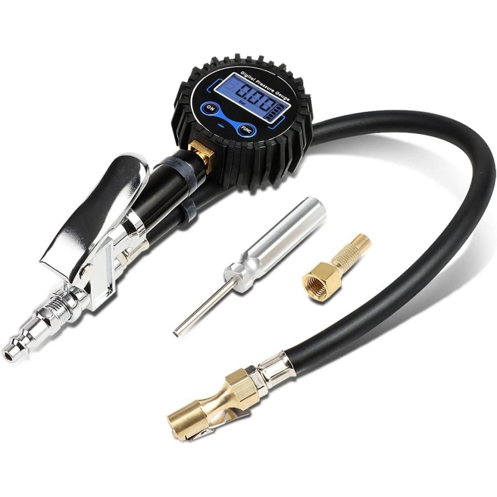 imageDNA MOTORING Digital Tire Inflator 25quot Pressure Gauge 200 PSI Air Chuck Compressor Accessories Heavy Duty w 18in Rubber Tube ampamp Quick Connect Coupler TOOLS00084