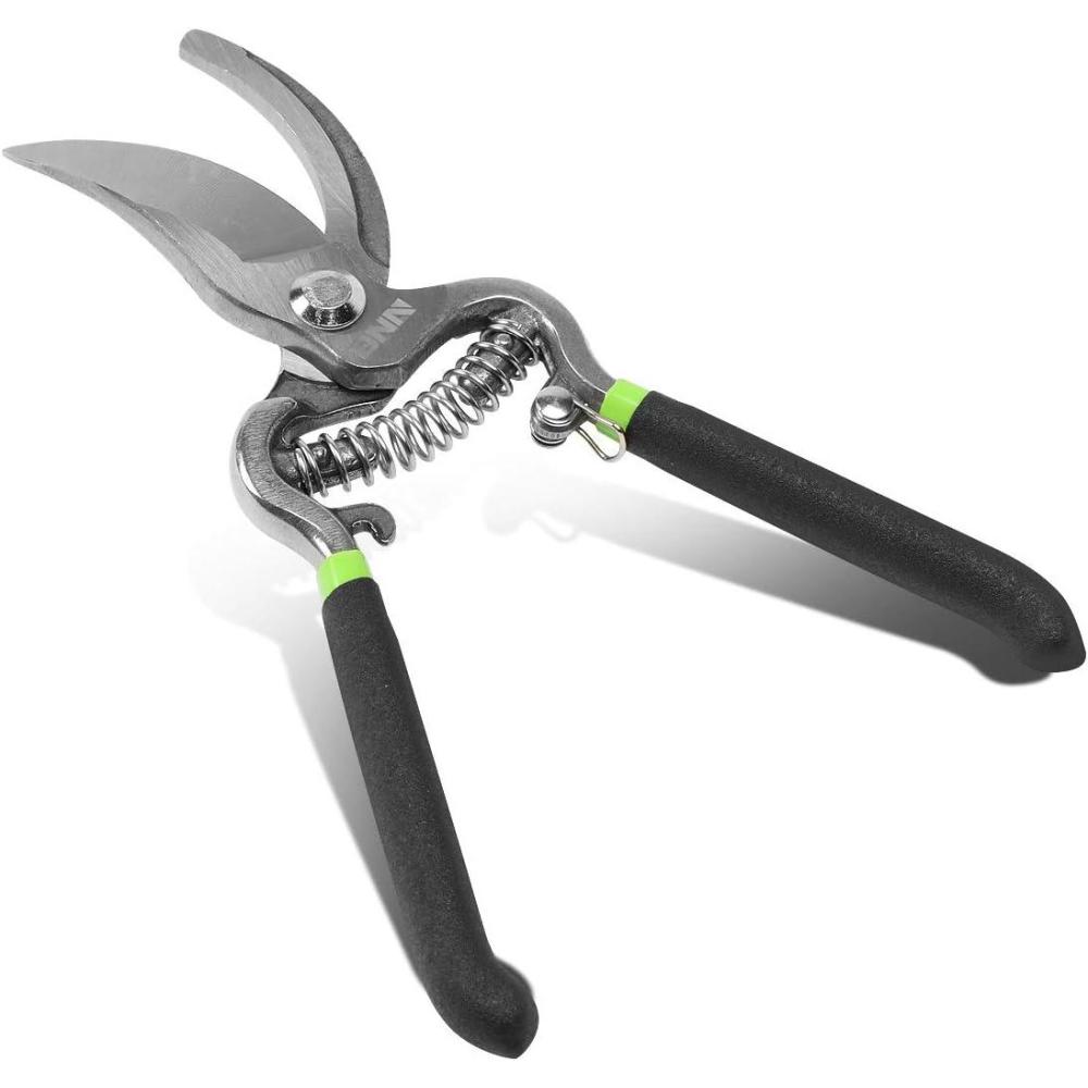 imageDNA Motoring TOOLS00112 Heavy Duty Steel Curved Blade Pruners 1 Inch Garden Pruners with Steel Blade Design GreenBlack Vinyl Grips HandleGarden Pruner