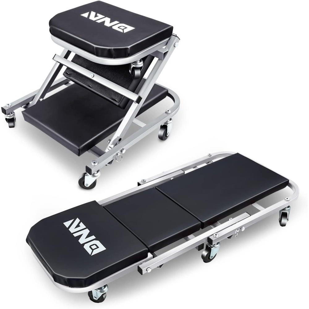 imageDNA Motoring TOOLS00192 48quot 2 IN 1 Folding Rolling Garage Shop Creeper Roller Seat 7 Pcs 2quot Casters 350 Lbs Weight Capacity RedGrey