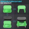 DNA MOTORING TOOLS-00252 Removable Rolling Garage Stool with Seat Cushion & Tool Tray Plate,300lbs Max Weight Capacity(Green)