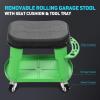 DNA MOTORING TOOLS-00252 Removable Rolling Garage Stool with Seat Cushion & Tool Tray Plate,300lbs Max Weight Capacity(Green)