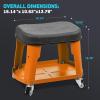 DNA MOTORING TOOLS-00252 Removable Rolling Garage Stool with Seat Cushion & Tool Tray Plate,300lbs Max Weight Capacity(Orange)