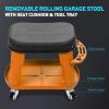 DNA MOTORING TOOLS-00252 Removable Rolling Garage Stool with Seat Cushion & Tool Tray Plate,300lbs Max Weight Capacity(Orange)