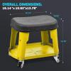 DNA MOTORING TOOLS-00252 Removable Rolling Garage Stool with Seat Cushion & Tool Tray Plate,300lbs Max Weight Capacity(Yellow)